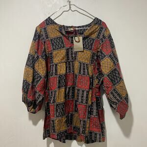 Anthro Sunner boho peasant print top M women's blouse